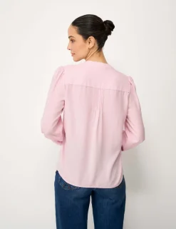 V-Neck Pintuck Blouse with Lyocell