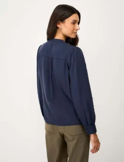 V-Neck Pintuck Blouse with Lyocell