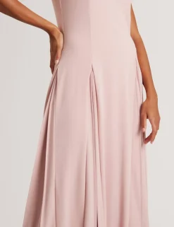V-Neck Pleat Detail Midi Skater Dress