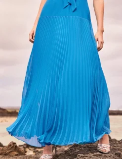 V-Neck Pleated Dropped Waist Maxi Dress