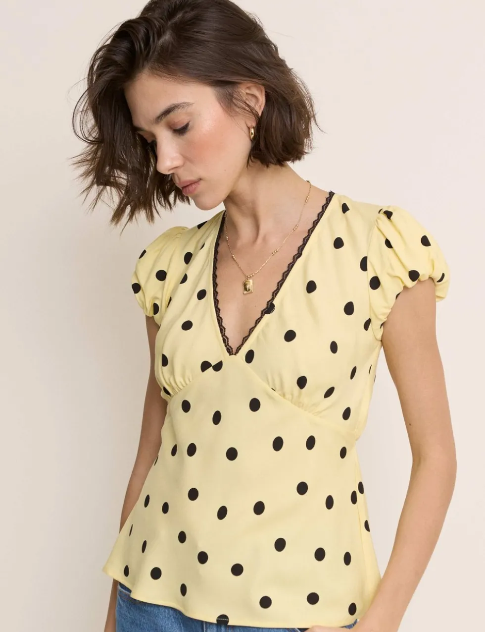 V-Neck Polka Dot Tea Top