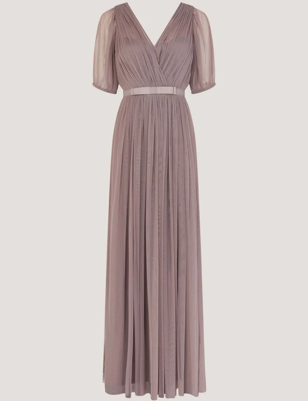 V-Neck Sheer Sleeve Maxi Column Dress