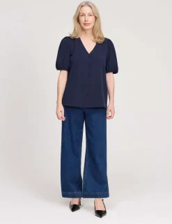 V-Neck Short Sleeve Button-Through Top