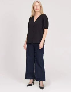 V-Neck Short Sleeve Button-Through Top