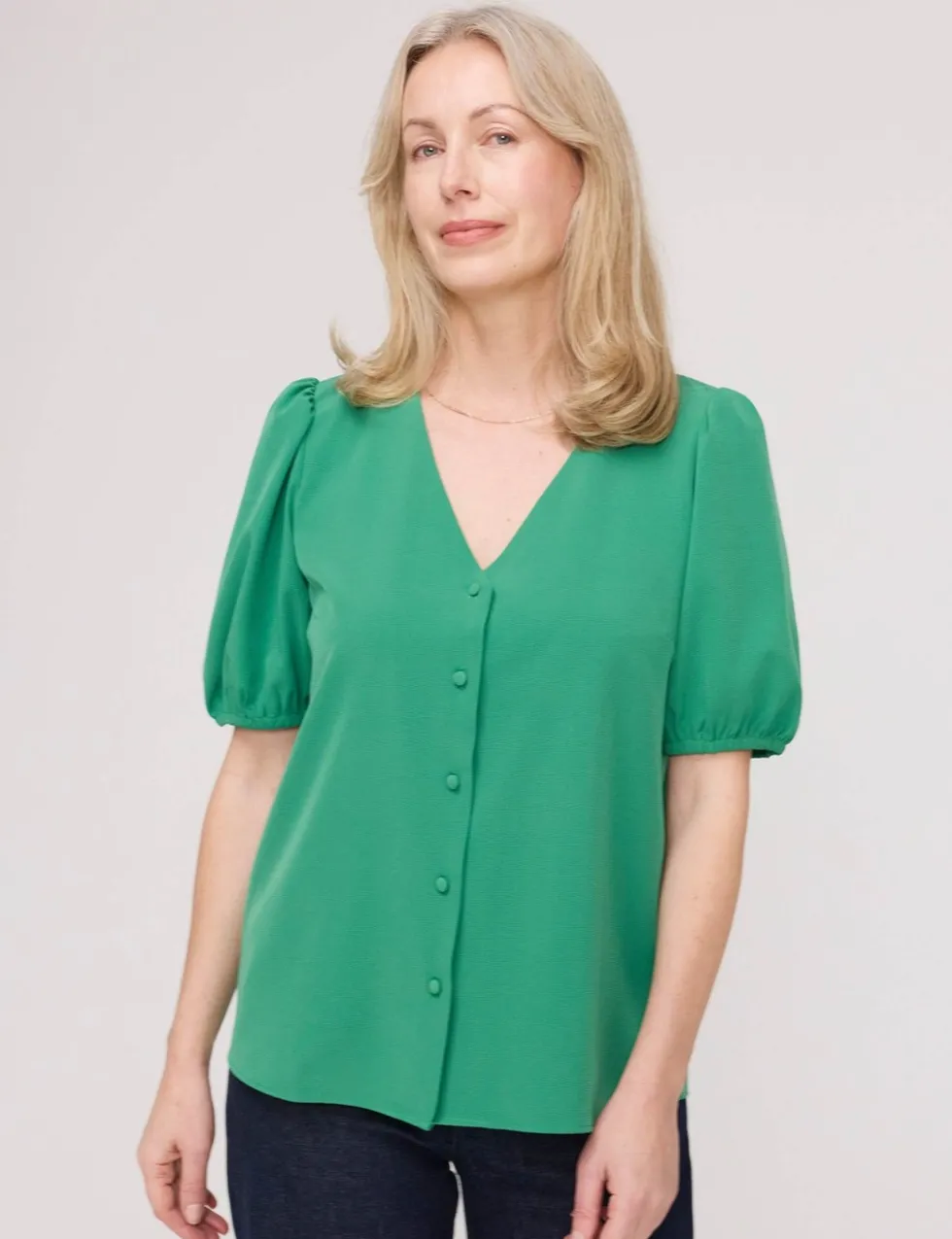 V-Neck Short Sleeve Button-Through Top