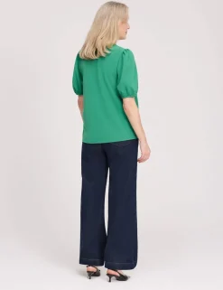 V-Neck Short Sleeve Button-Through Top