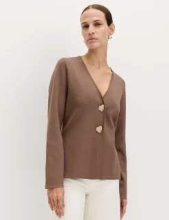 V-Neck Slim Fit Button Front Knitted Jacket