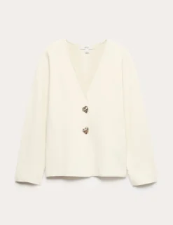 V-Neck Slim Fit Button Front Knitted Jacket