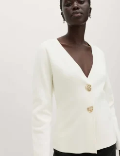 V-Neck Slim Fit Button Front Knitted Jacket