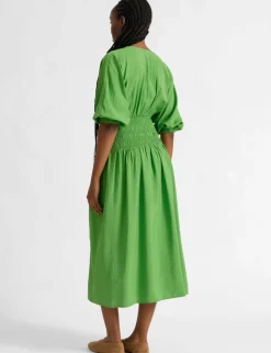 V-Neck Tie Detail Midi Waisted Dress