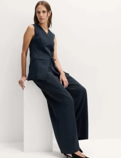 V-Neck Tie Front Waistcoat with Linen