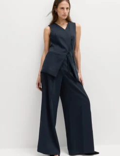V-Neck Tie Front Waistcoat with Linen