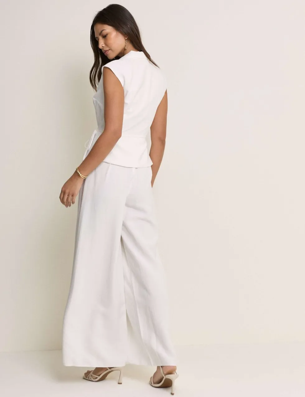 Waisted Wide Leg Tailored Jumpsuit
