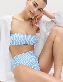Wave Print High Waist Bikini Bottoms