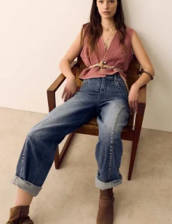 Western High Waisted Studded Tapered Jeans