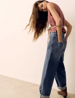 Western High Waisted Studded Tapered Jeans