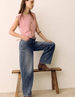 Western High Waisted Studded Tapered Jeans