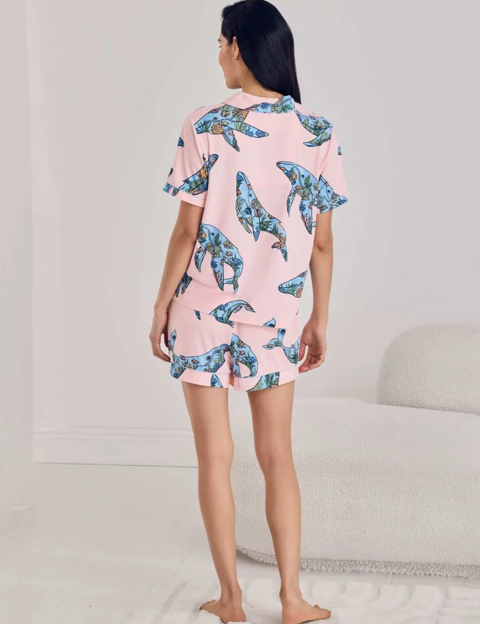 Whale Print V-Neck Shortie Set