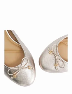 Wide Fit Charm Trim Leather Ballet Pumps