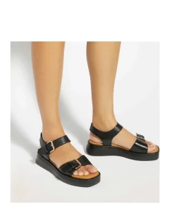 Wide Fit Leather Ankle Strap Wedge Sandals