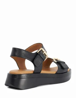 Wide Fit Leather Ankle Strap Wedge Sandals