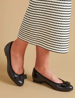 Wide Fit Leather Bow Flat Pumps