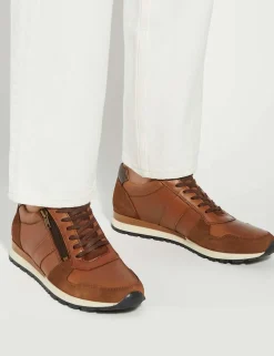 Wide Fit Leather Lace Up Side Zip Trainers