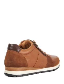 Wide Fit Leather Lace Up Side Zip Trainers