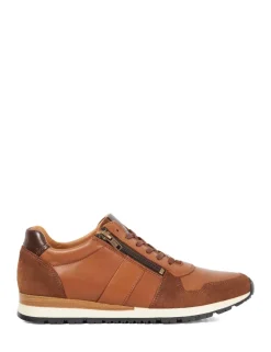 Wide Fit Leather Lace Up Side Zip Trainers