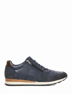 Wide Fit Leather Lace Up Side Zip Trainers
