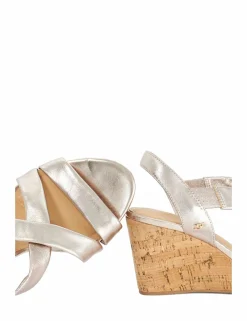 Wide Fit Leather Metallic Wedge Sandals