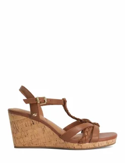 Wide Fit Leather Plait Detail Wedge Sandals