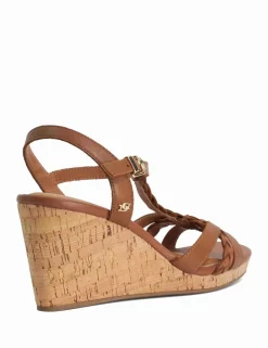 Wide Fit Leather Plait Detail Wedge Sandals