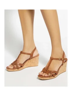 Wide Fit Leather Plait Detail Wedge Sandals