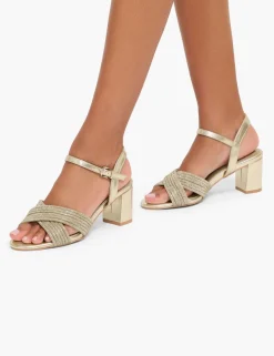 Wide Fit Metallic Sparkle Block Heel Sandals