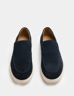 Wide Fit Suede White Sole Slip On Loafers