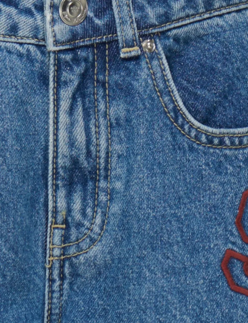 Wide Leg Pure Cotton Embroidered Jeans (8-14 Yrs)