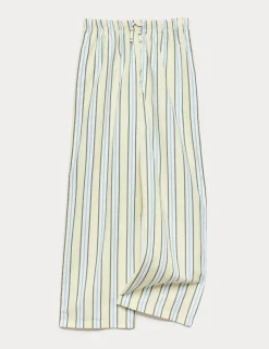 Wide Leg Pure Cotton Poplin Striped Trousers (6-16 Yrs)