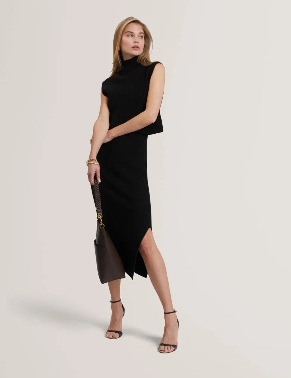 Wool Blend 2 In 1 Rib Knit Mini Dress