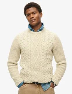Wool Blend Cable Crew Neck Jumper