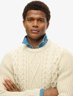 Wool Blend Cable Crew Neck Jumper