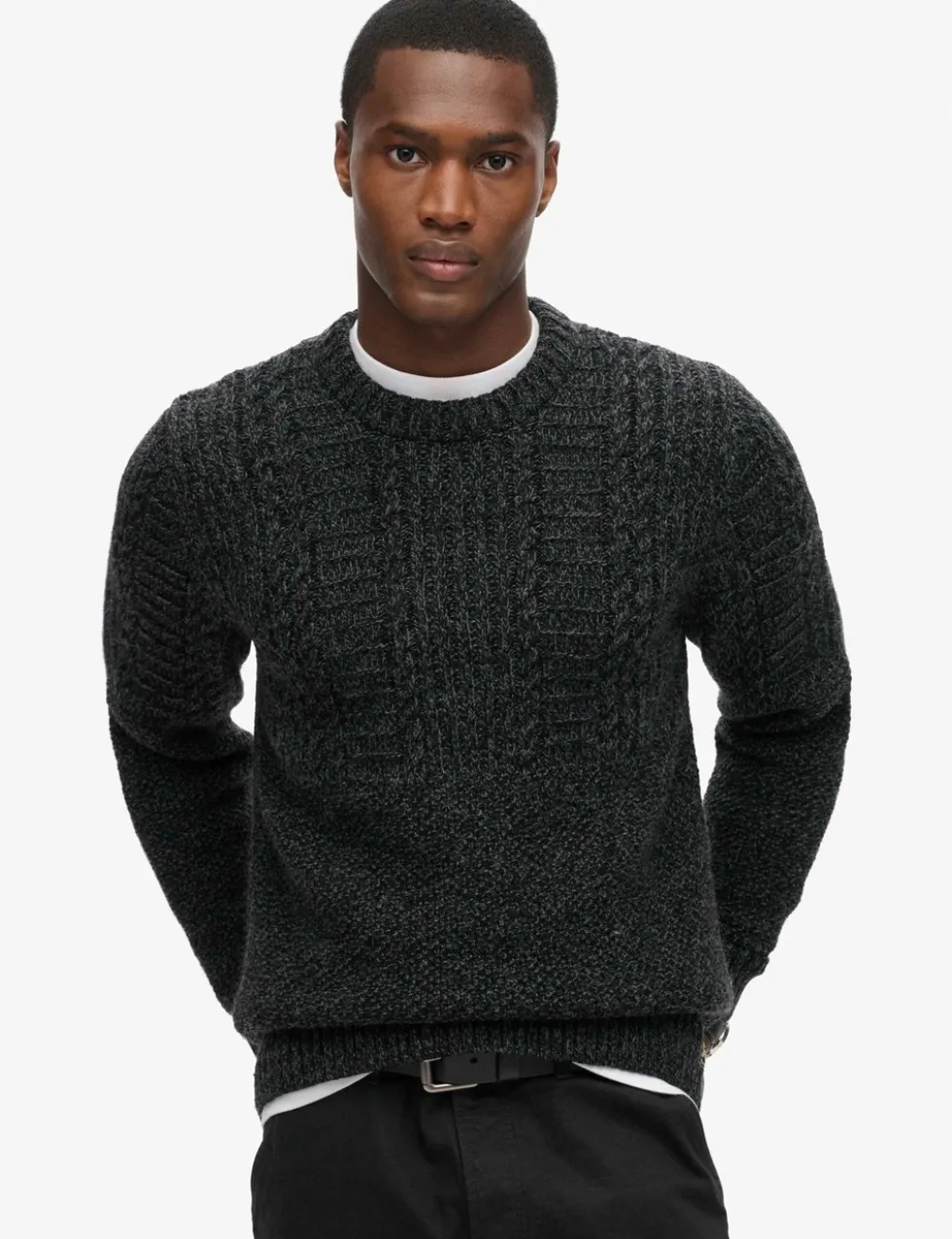 Wool Blend Cable Crew Neck Jumper