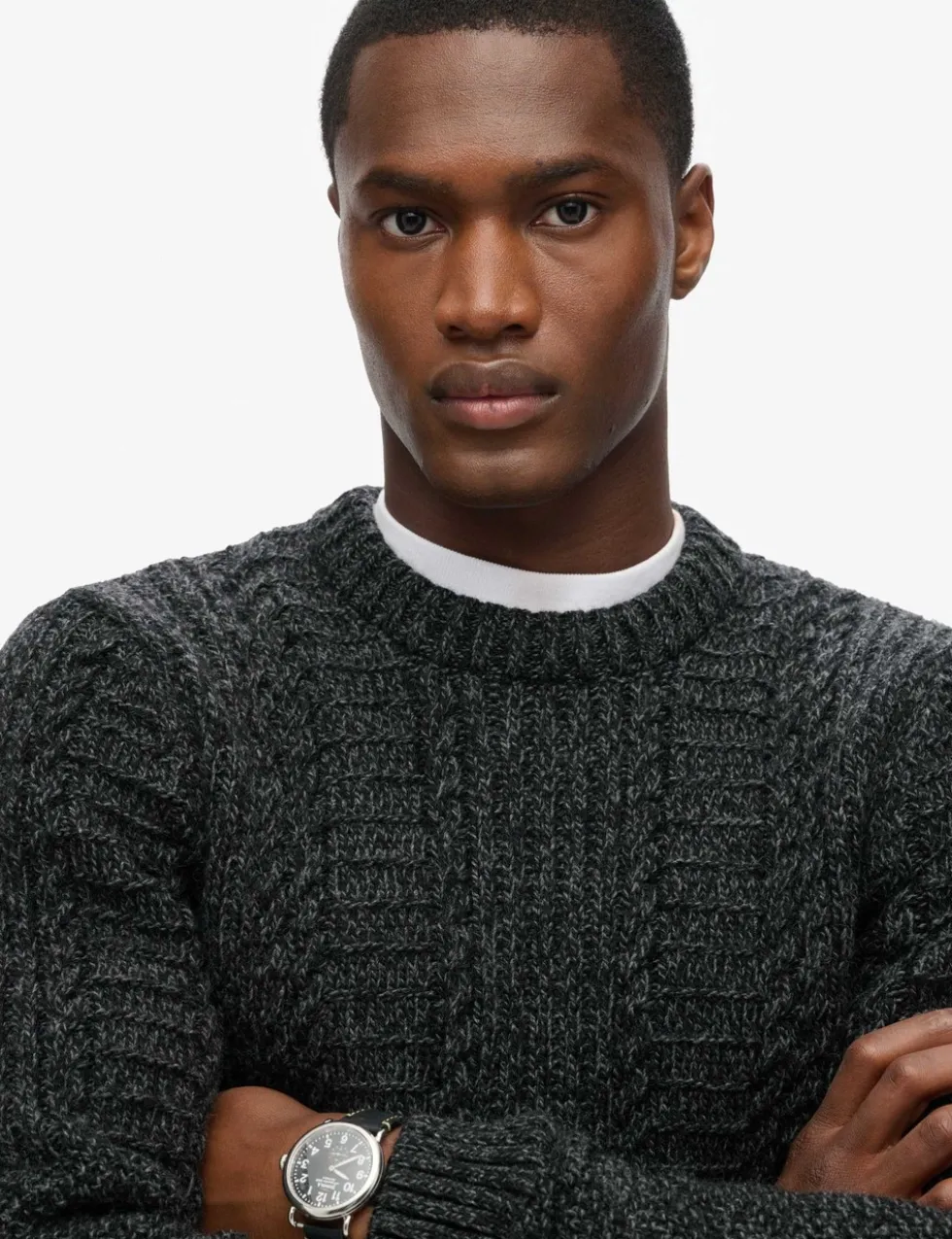 Wool Blend Cable Crew Neck Jumper