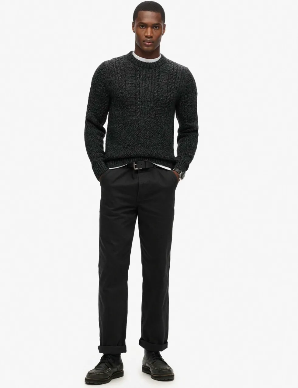 Wool Blend Cable Crew Neck Jumper