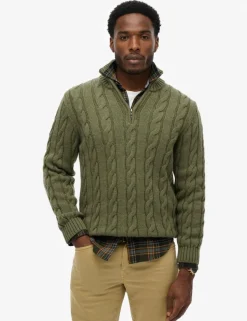 Wool Blend Cable Knit Half Zip Jumper