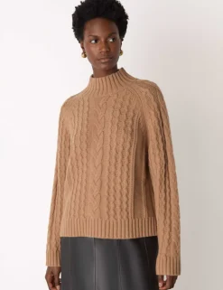 Wool Blend Cable Knit High Neck Jumper