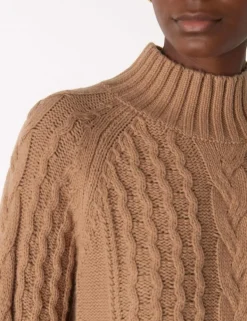 Wool Blend Cable Knit High Neck Jumper