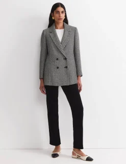 Wool Blend Checked Double Breasted Blazer