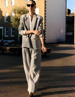 Wool Blend Checked Tailored Wide Leg Trousers
