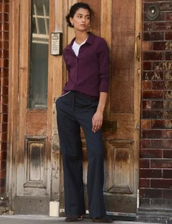 Wool Blend Checked Wide Leg Trousers